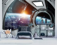 Зд флизелиновые фотообои космос 416x290 см Галактика Станция Земля Вселенная (14136VEXXXXL) +клей