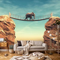 Флизелиновые фотообои в стиле модерн 416x290 см Животные 3D Слон идет по мосту (14138VEXXXXL) +клей
