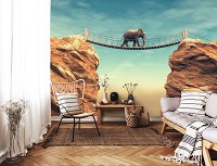 Флизелиновые фотообои с природой 368x254 см Животные 3D Слон идет по мосту (14138V8) +клей