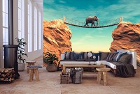 Сучасні 3d флізелінові фотошпалери Тварини 3D Слон йде мостом (14138V)+клей