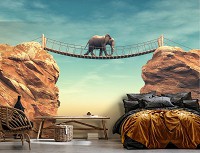 Флизелиновые фотообои 416x254 см Животные 3D Слон идет по мосту (14138VEXXXL) +клей