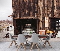 Флизелиновые фотообои 312x219 см 3D Старая машина в гараже Стиль ретро (14140VEXXL) +клей