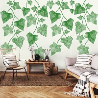 Флизелиновые фотообои на кухню 416x254 см Акварельные цветы Зеленые листья плюща (14141VEXXXL) +клей