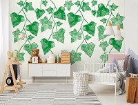 Флизелиновые фотообои 312x219 см Акварельные цветы Зеленые листья плюща (14141VEXXL) +клей