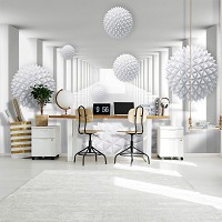 Флизелиновые 3д фотообои белые 312x219 см Коридор Туннель Сферы в пространстве (14142VEXXL) +клей