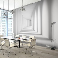 Флизелиновые 3д фотообои в интерьере 312x219 см Белый туннель - Пространственный коридор (14143VEXXL) +клей