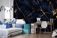 Популярные флизелиновые фотообои 254x184 см Каменная структура темно-синий мрамор с золотом (14144V4)+клей