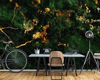 Флизелиновые фотообои в спальню 416x290 см Текстура мрамора темно-зеленый золотой (14145VEXXXXL) +клей