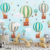 Флизелиновые фотообои для мальчика и девочки 312x219 см Дети Небо Воздушные Шары Звезды (14146VEXXL) +клей