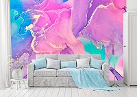 Флизелиновые фотообои под камень 416x290 см Имитация мрамора Розовый Сиреневый Золотой (14147VEXXXXL) +клей