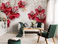 Флизелиновые фотообои 3d 312x219 см Алмазы и темно-красные цветы (14148VEXXL)+клей