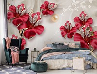 Флизелиновые фотообои 3 д 416x254 см Абстракт Алмазы Темно-красные цветы (14148VEXXXL) +клей