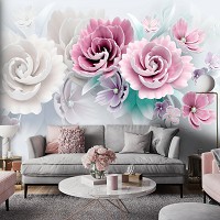 Флизелиновые фотообои в спальню над кроватью Природа Цветы 3D Пастель Керамика (14149V)+клей