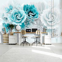 Флизелиновые фотообои 416x254 см Абстракция 3D Цветы Синий Фарфор (14150VEXXXL) +клей