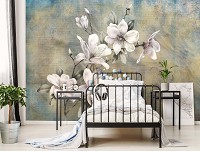 Флизелиновые фотообои ретро стиль 254x184 см Цветы белой магнолии на окрашенной стене (14151V4)+клей