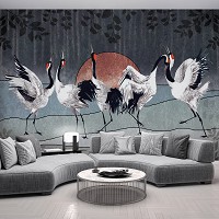 Флизелиновые фотообои 520x318 см Арт Птицы Журавли танцуют под луной (14154VEXXXXXL) +клей
