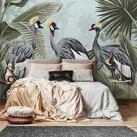 Флизелиновые фотообои листья пальмы 416x290 см Природа Растения Джунгли Журавли Птицы (14155VEXXXXL) +клей