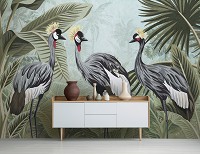 Флизелиновые фотообои в коридор 312x219 см Природа Растения Джунгли Журавли Птицы (14155VEXXL) +клей