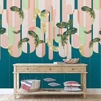 Флизелиновые фотообои под старину 312x219 см Геометрические линии в стиле арт-декор с перьями (14156VEXXL) +клей