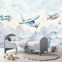 Флизелиновые фотообои для мальчиков 520x318 см Скандинавские Для детей Самолеты в облаках над горами (14157VEXXXXXL) +клей - вид 5 миниатюра