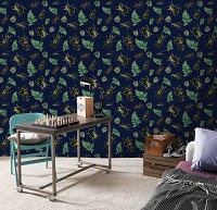 Флизелиновые фотообои на стену 416x254 см в стиле ретро насекомые листья (14158VEXXXL) +клей