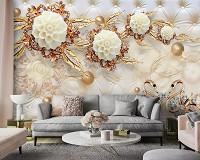 3 д флизелиновые фотообои 416x290 см Абстрактные цветы и украшения на стеганом узоре (14159VEXXXXL) +клей