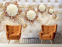 Флизелиновые фотообои для стен 520x318 см 3D Абстрактные цветы и украшения на стеганом узоре (14159VEXXXXXL) +клей