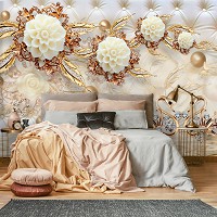 Флизелиновые фотообои 3D Абстрактные цветы и украшения на стеганом узоре (14159V)+клей