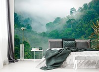 Флизелиновые фотообои с природой 368x254 см 3D лес в туманной зеленой долине (14160V8)+клей
