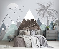 Флизелиновые фотообои для мальчика и девочки 312x219 см Детский скандинавский дизайн с видом на горы (14161VEXXL) +клей