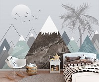 Флизелиновые фотообои для мальчика и девочки 416x290 см Детский скандинавский дизайн с видом на горы (14161VEXXXXL) +клей