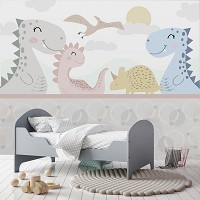 Флизелиновые фотообои для мальчиков312x219 см Дети Динозавры Пастельные Счастливые Вид (14164VEXXL) +клей