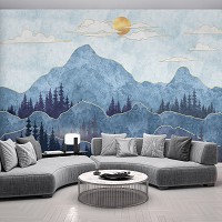 Флизелиновые фотообои на стену 254x184 см Арт Синий горный пейзаж в стиле Бохо (14165V4)+клей - вид 7 миниатюра