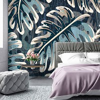 Мистецтво флізелінові фотошпалери 368x254 см Природа Листя Монстера Блакитна Ботанічна (14167V8) +клей