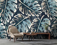 Флизелиновые фотообои искусство 312x219 см Природа Листья Монстера Голубая Ботаническая (14167VEXXL) +клей