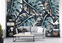 Флизелиновые фотообои зелень Природа Листья монстеры синие ботанические (14167V)+клей