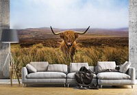 Пейзаж флизелиновые 3D фотообои Животные Шотландская горная корова Ландшафт (14168V)+клей