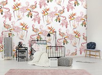 Флизелиновые фотообои цветы Природа Растения Птицы Фламинго и Туканы (14170V)+клей