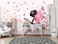 Флизелиновые фотообои 254x184 см Для детей девочек Фея и Бабочки (14173V4)+клей