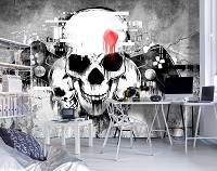 Флизелиновые фотообои бетон 416x290 см Игровая комната с черепом для подростков (14177VEXXXXL)+клей