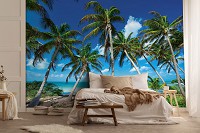 Флизелиновые фотообои природа 312x219 см 3Д Тропический морской пляж с пальмами (14179VEXXL)+клей