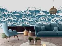Флизелиновые фотообои морские Великая волна Канагава искусство (14181V)+клей