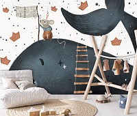 Флизелиновые фотообои в интерьере 416x254 см Дети Животный мир Кит и мышь (14187VEXXXL)+клей