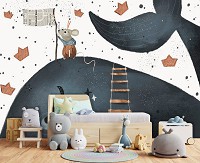 Флизелиновые фотообои в комнату девочке 368x254 см Дети Животный мир Кит и мышь (14187V8)+клей
