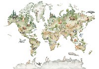 Флізелінові фотошпалери 416x254 см Карта світу Тварини для дітей Акварель (14188VEXXXL)+клей - вид 1 мініатюра