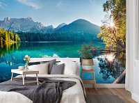 Флизелиновые 3D фотообои на всю стену 312x219 см Пейзаж Горы Озеро Природа Вид (14191VEXXL)+клей