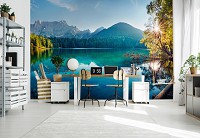 Флизелиновые 3D фотообои для кухни 416x254 см Пейзаж Горы Озеро Природа Вид (14191VEXXXL)+клей