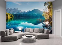 Популярные флизелиновые 3D фотообои 416x290 см Пейзаж Горы Озеро Природа Вид (14191VEXXXXL)+клей