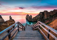 Берег флизелиновые фотообои 416x254 см 3D Морской пейзаж - деревянная дорожка на пляж (14192VEXXXL)+клей - вид 1 миниатюра