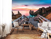 Флізелінові фотошпалери 3D морський пейзаж - дерев'яна доріжка на пляжі (14192V)+клей